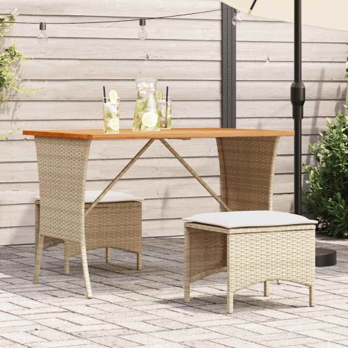 Set Da Pranzo Da Giardino 3 Pz Con Cuscini Beige In Polyrattan