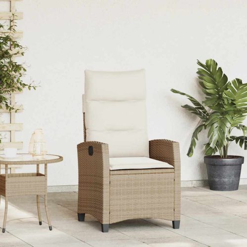 Sedia Reclinabile Da Giardino Con Tavolino Beige Polyrattan