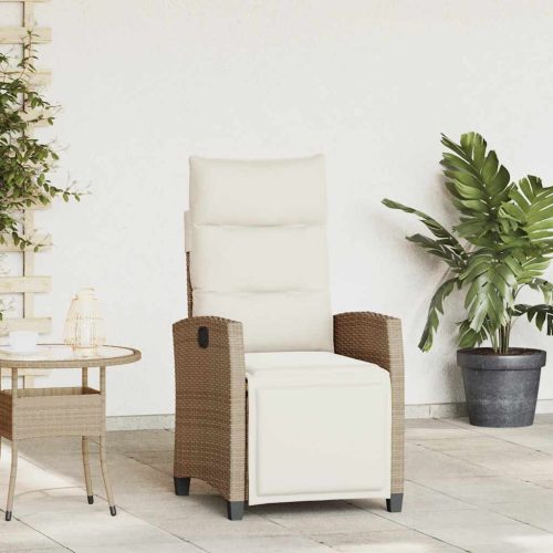 Sedia Reclinabile Da Giardino Con Tavolino Beige Polyrattan