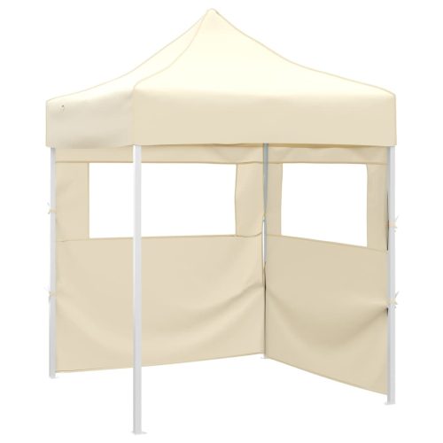 Gazebo Professionale Pieghevole Con 2 Pareti 2x2m Acciaio Crema