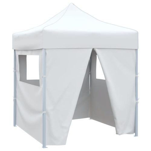 Gazebo Pieghevole Professionale 4 Pareti 2x2m Acciaio Bianco