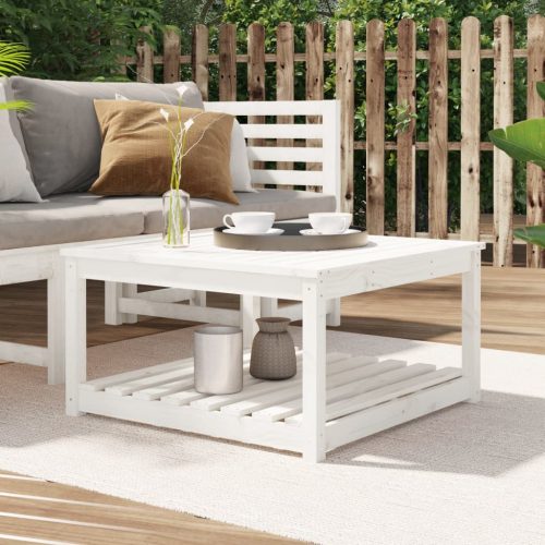 Tavolo Da Giardino Bianco 82,5×82,5x45cm Legno Massello Di Pino