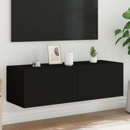 Mobile Tv A Parete Con Luci Led Nero 100x35x31 cm