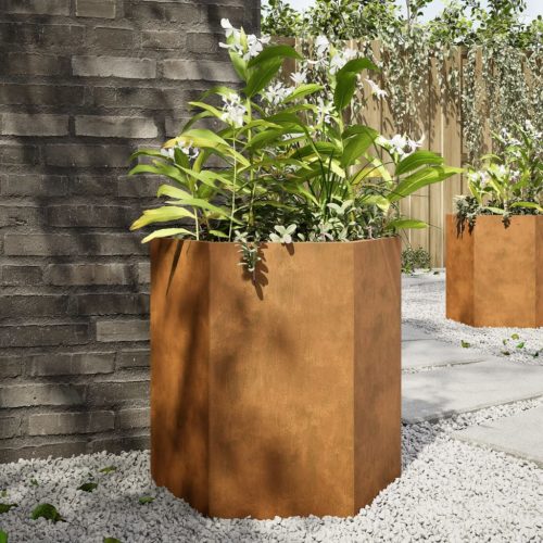 Fioriere Da Giardino 2 Pz Esagono 46x40x45 Cm In Acciaio Corten