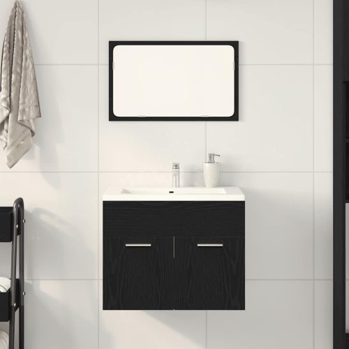 Set Mobili Da Bagno 2 Pz Rovere Nero In Legno Multistrato