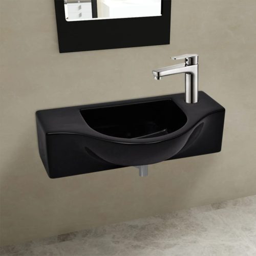 Lavandino Bagno In Ceramica Nera Con Foro Per Rubinetto