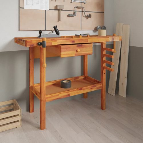 Banco Lavoro Cassetto E Morse 92x48x83 Cm Legno Massello Acacia