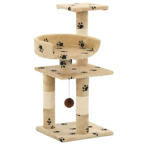 Albero Per Gatti Tiragraffi In Sisal 65 Cm Zampe Stampate Beige