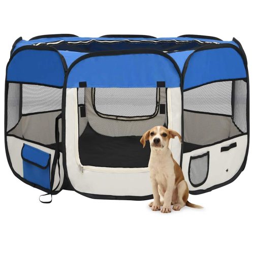 Box Per Cani Pieghevole Con Borsa Trasporto Blu 110x110x58 cm