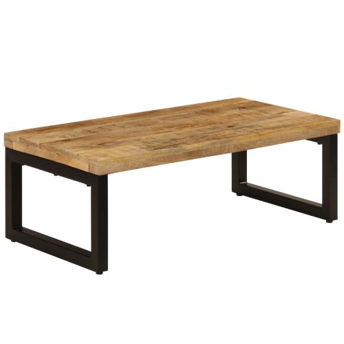 Tavolino Da Salotto 100x50x35 Cm Legno Massello Mango E Acciaio