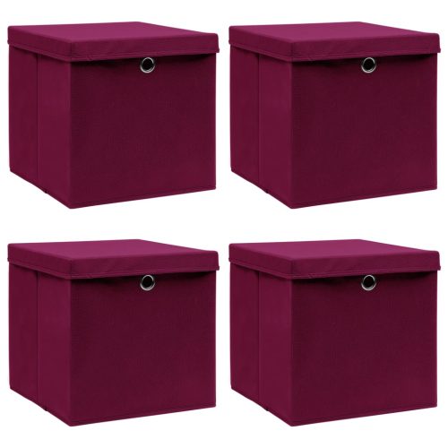 Scatole Con Coperchi 4pz Rosso Scuro 32x32x32 Cm Tessuto