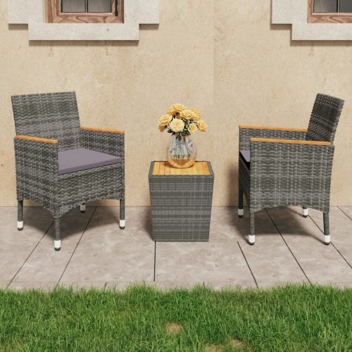 Set Da Bistrot 3 Pz In Polyrattan E Legno Acacia Grigio