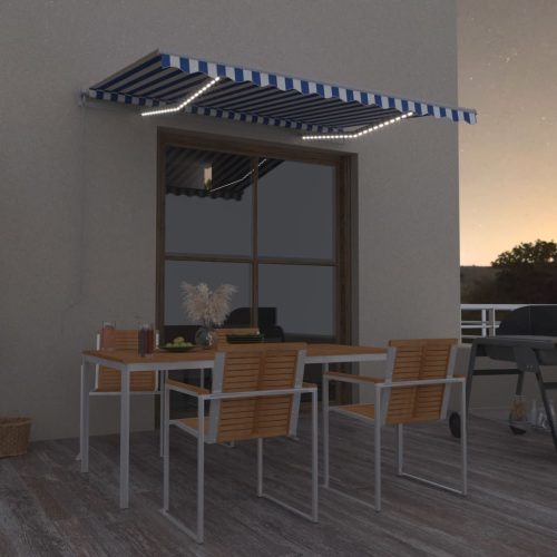 Tenda Da Sole Retrattile Manuale Con Led 300x250cm Blu E Bianco