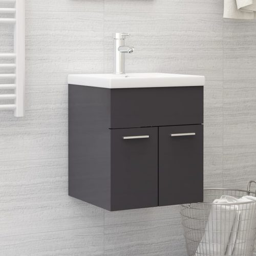 Mobile Bagno Con Lavabo Integrato Grigio Lucido In Truciolato