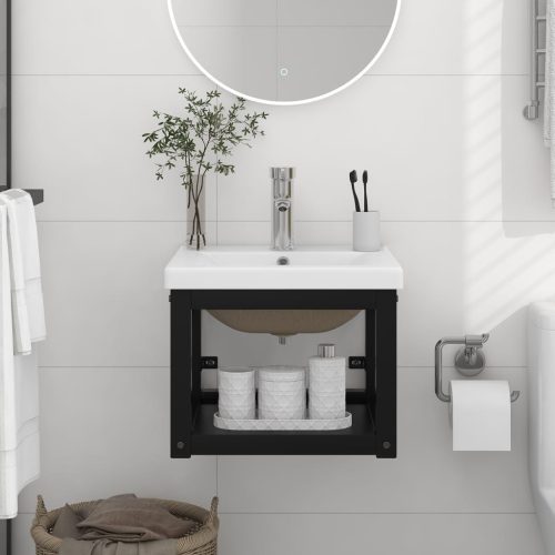 Telaio Per Lavabo Da Bagno Con Lavabo Integrato Nero In Ferro