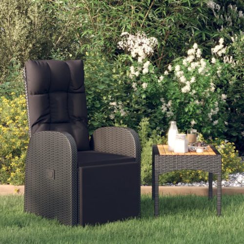 Sedia Reclinabile Da Giardino Con Cuscini Nera In Polyrattan