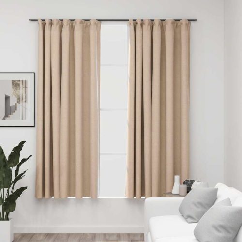 Tende Oscuranti Con Ganci Effetto Lino 2 Pz Beige 140×175 cm