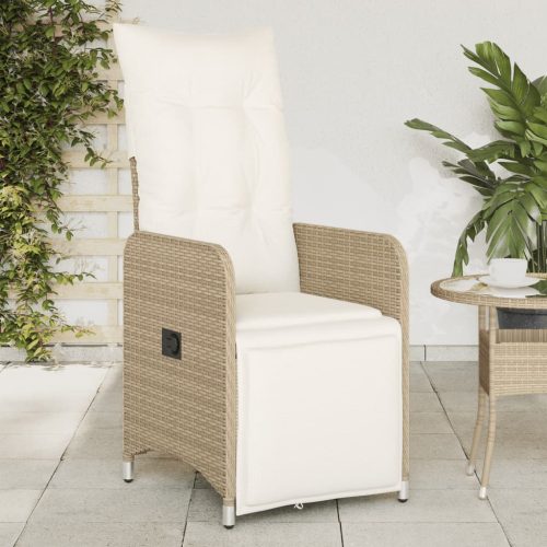 Sedia Reclinabile Da Giardino Con Cuscini Beige In Polyrattan