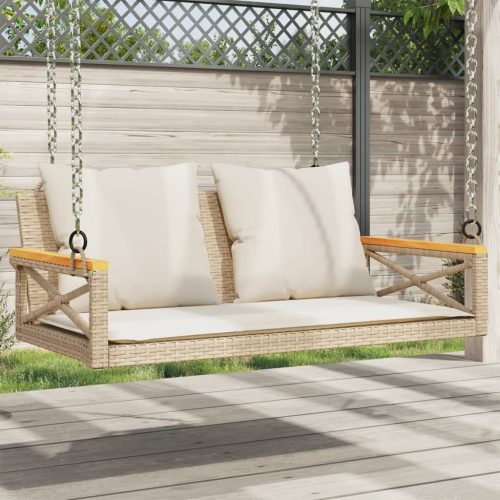 Panchina A Dondolo Con Cuscini Beige 109x62x40 Cm In Polyrattan