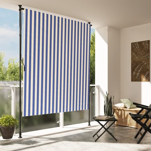 Tenda A Rullo Esterno Blu E Bianca 200x270cm Tessuto E Acciaio