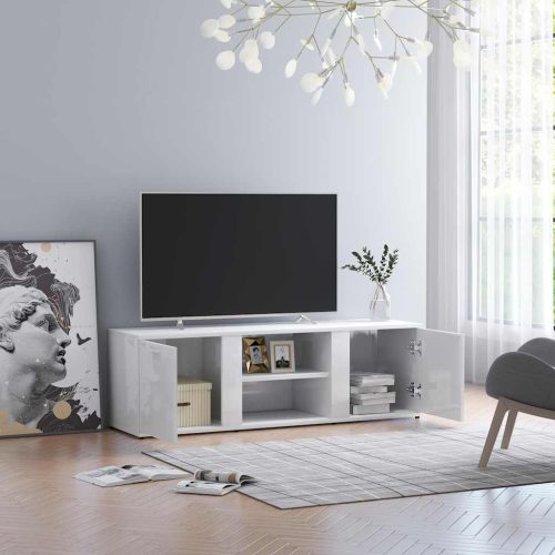 Mobile Porta Tv Bianco Lucido 120x34x37 Cm In Legno Multistrato