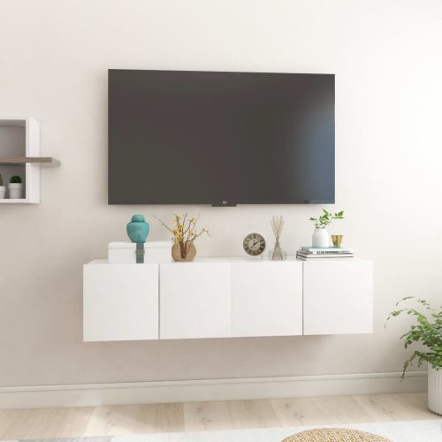 Mobili Porta Tv Pensili 2pz Bianco Lucido 60x30x30 cm