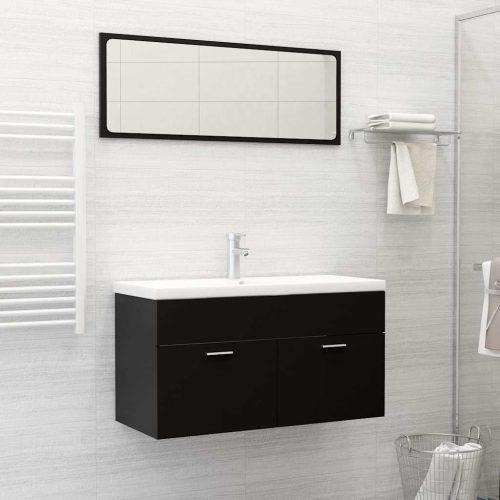 Set Mobili Da Bagno 2 Pz Nero In Legno Multistrato