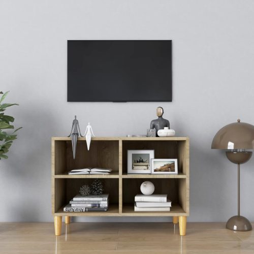 Mobile Tv Con Gambe Legno Massello Rovere Sonoma 69,5x30x50 cm