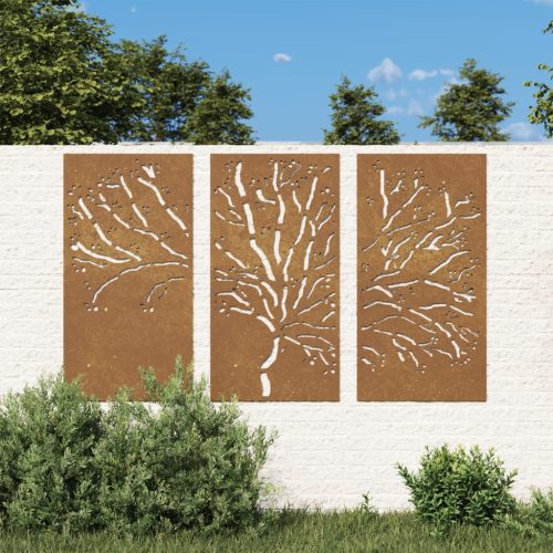 Decorazioni Muro Giardino 3pz 105×55 Cm Albero Acciaio Corten