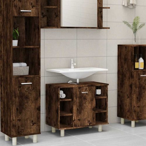 Armadietto Bagno Rovere Fumo 60x32x53,5 Cm In Legno Multistrato