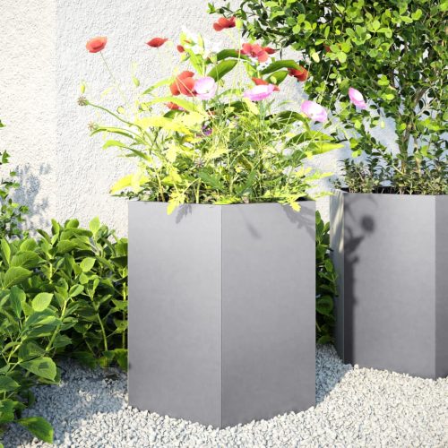 Fioriere Da Giardino 2 Pz Esagono 46x40x45cm Acciaio Zincato